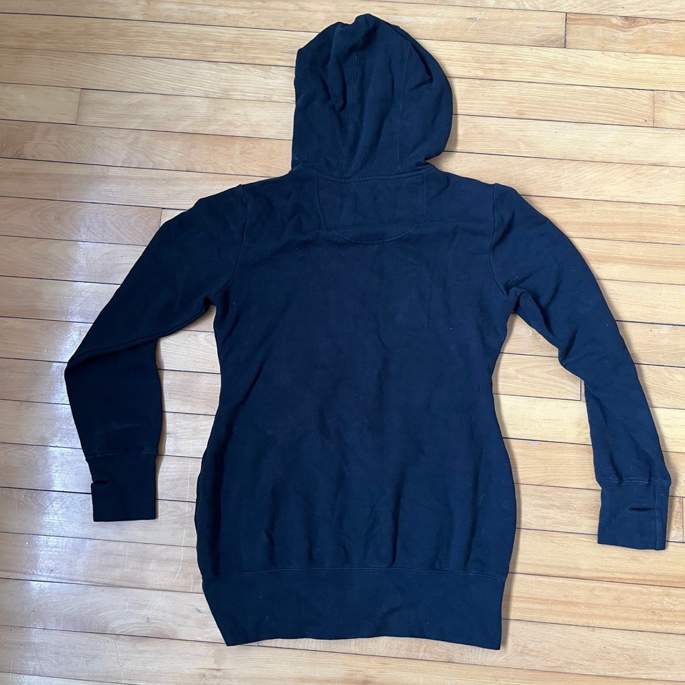 686 Womens Full Zip Hoodie Black Striped Longline Sweatshirt Thumbholes Small - Picture 8 of 8